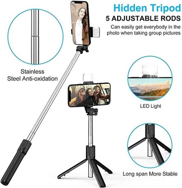 NAFA Bluetooth Selfie Stick  (Black, Remote Included) - Image 6